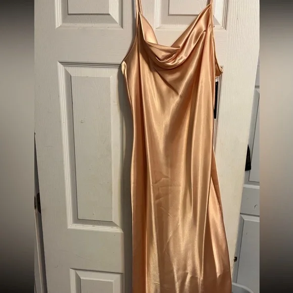 Elegant Gold Satin Slip Dress - Picture 2 of 3